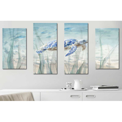 Tortue sous-marine par Danhui Nai, ensemble de 4 peintures sur toile tendue
