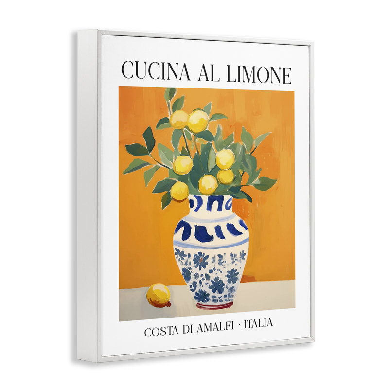 «Lemon Branches in Italian Vase», estampe numérique encadrée, H 30 po x l 24 po, Estampe numérique encadrée blanc bord de mer