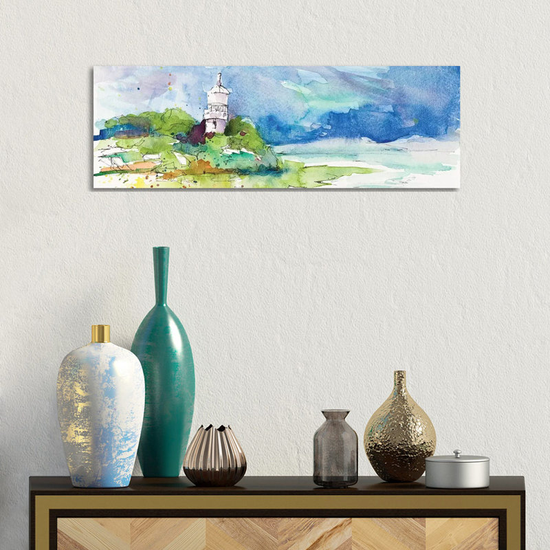 Lighthouse On Coastline by Lanie Loreth - Wrapped Canvas Panoramic Print, 30.48 cm H x 91.44 cm W x 1.91 cm D