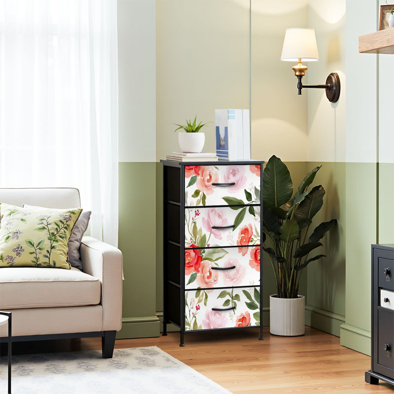 4 Drawer Dresser for Bedroom, Narrow Chest of Drawers, Wooden Top and Study Iron Frame 18"x37.5"-(WxH)