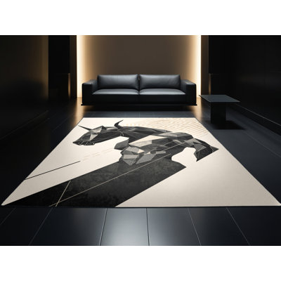 Tapis beige à motif géométrique doux et moelleux de style Minotaure