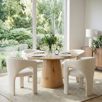 Ensemble de table de salle à manger ronde à ovale de 47 à 83 po, table de salle à manger à piédestal moderne en bois avec chaises demi-tonneau