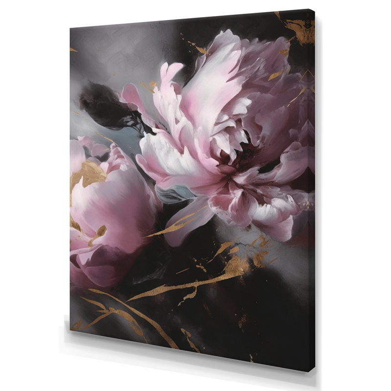 Harmonieux rose gris pivoine I - impressions d'art pivoines florales, L 12 po x H 20 po, Toile tendue