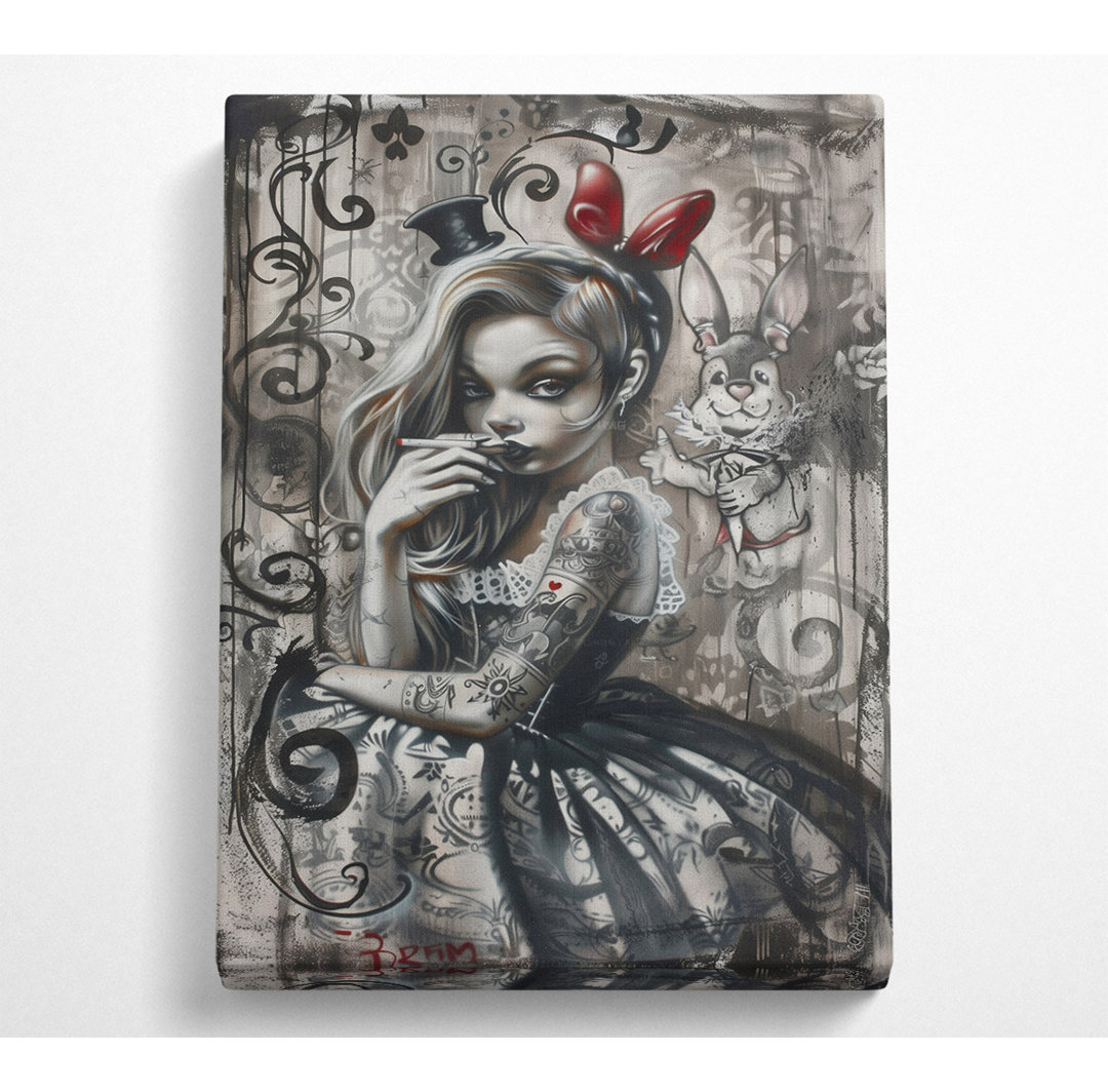 Alice im Wunderland Illustration - Kunstdrucke ohne Rahmen auf Leinwand