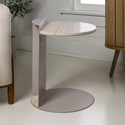 Benine 16" Contemporary Natural Marble/Metal Handmade C-Shaped End Table