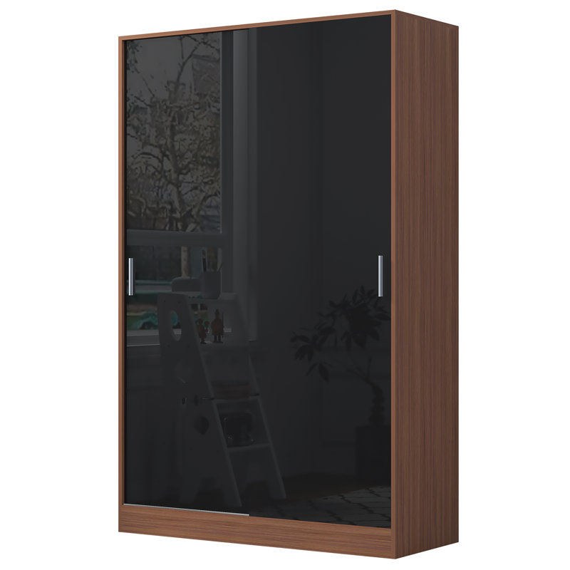 Eva XL High Gloss 2 Door Sliding Wardrobe - H: 180cm x D: 58cm x W: 120cm, Walnut/Gloss Black