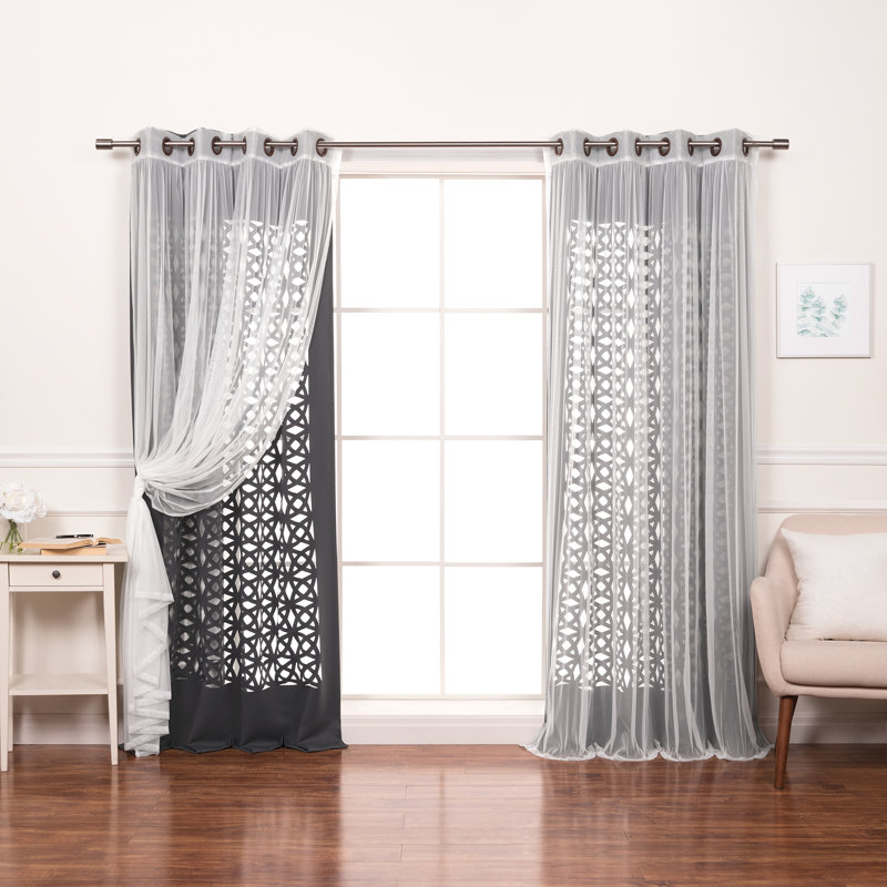 Polyester Trellis Laser Cut Out Curtains, Dark Gray