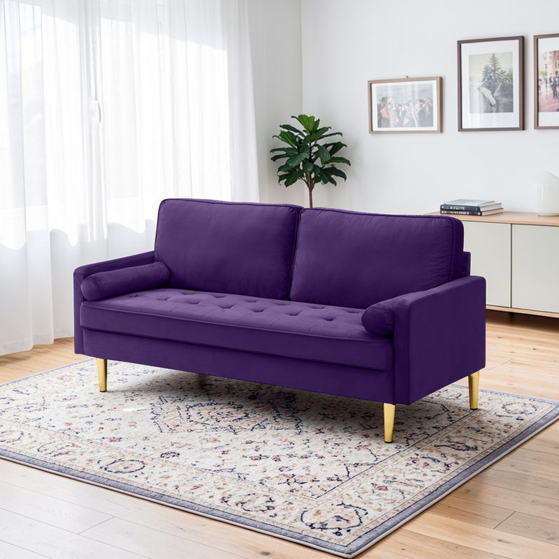 Brooklington 65-Inch Velvet Sofa With Metallic-Coloured Legs, Complete With Cushions,  For The Living Room Or Bedroom.