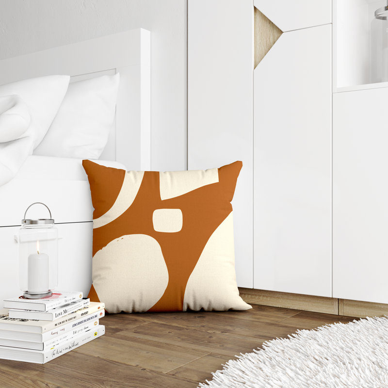 Coussin intérieur / extérieur en polyester filé Lara, Orange, blanc cassé, 15 po x 15 po