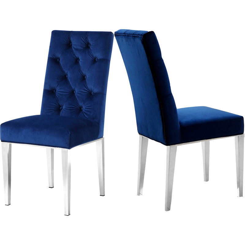 Marshall 19.5'' H Tufted Velvet Upholstered Side Chair, Navy Velvet