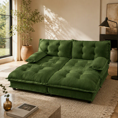 77 Inch Modern Sofa Modular Sectional with 2 Ottomans, Deep Seat Chenille Cushions, and Sleeper Function for Versatile Living Spaces