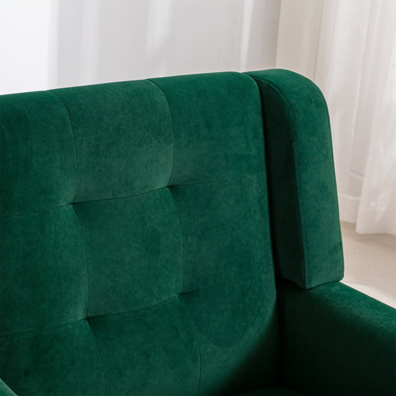 Ensemble de 2 fauteuils capitonnés rembourrés à dossier large, Velours vert foncé