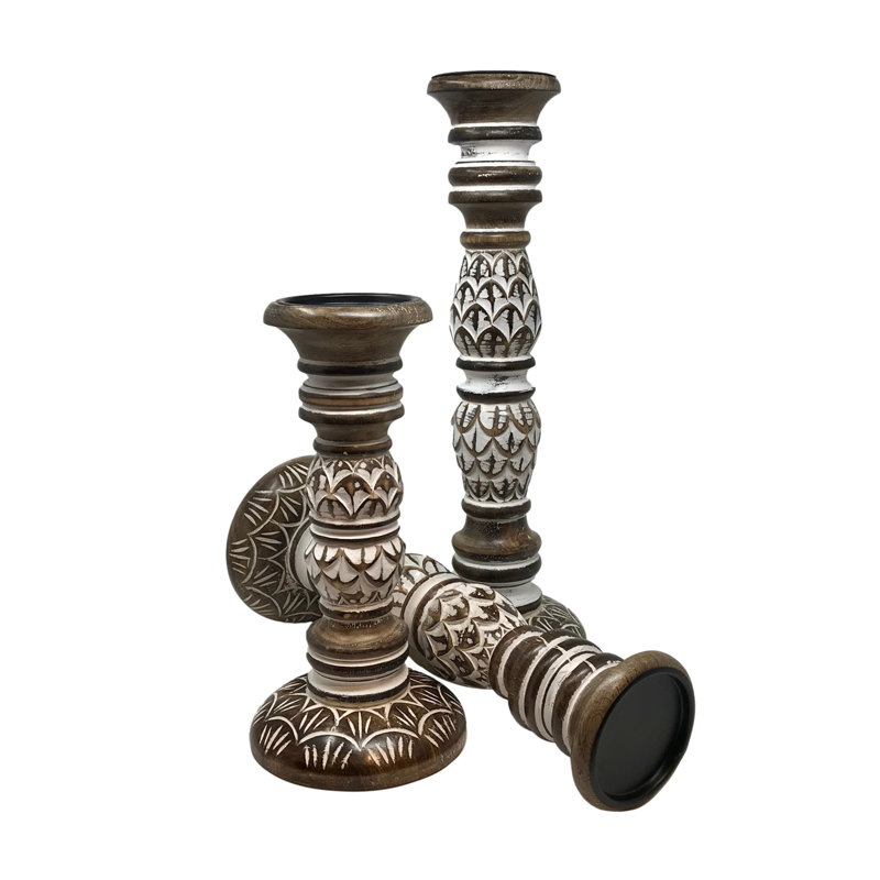 18'' H Wood Tabletop Candlestick