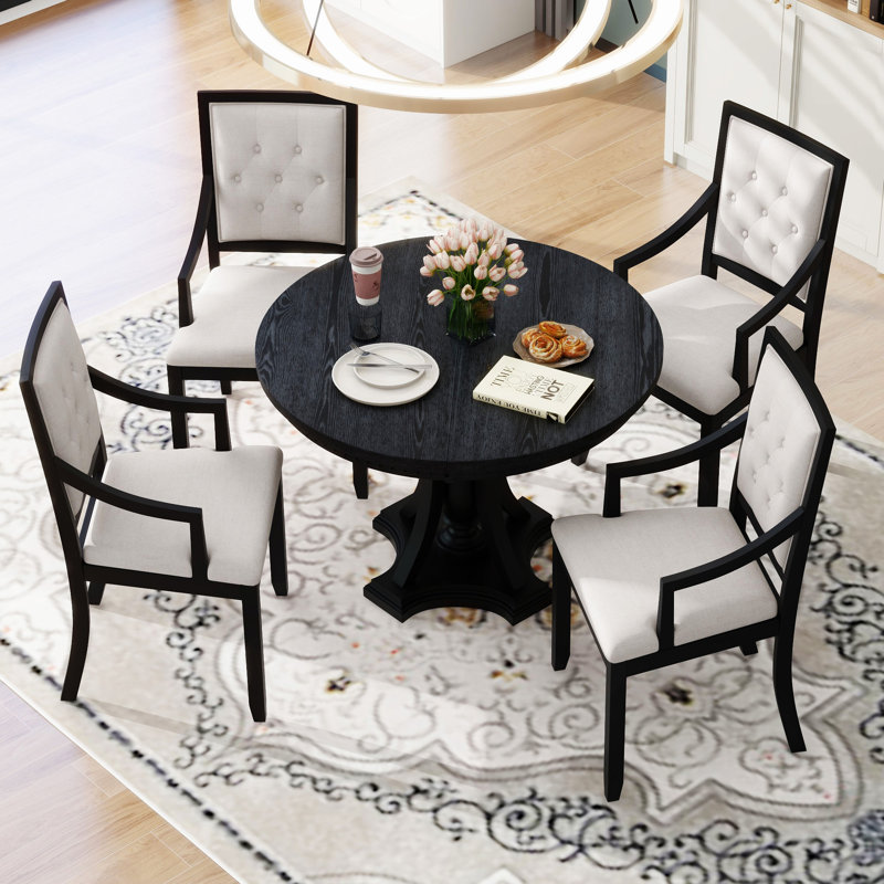 Ensemble de salle à manger 5 pièces avec table à rallonge Retro, Noir, noir, noir, noir, Gris / Noir