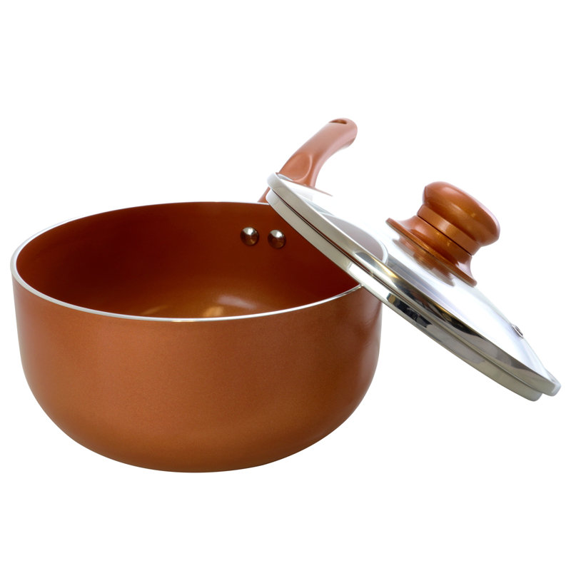 Better Chef 2 pte Casserole avec couvercle, Bouilloire en cuivre martelé massif de 2 pintes