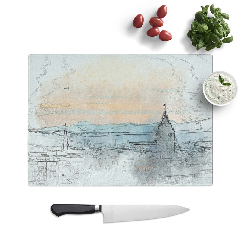 Glass Edinburgh Skyline in Scotland in Abstract Chopping Board, 28.5 cm W x 20 cm L