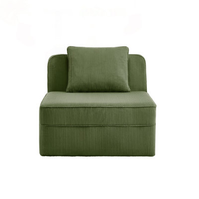 Canapé modulaire sans accoudoirs avec tissu en velours côtelé et coussins décoratifs