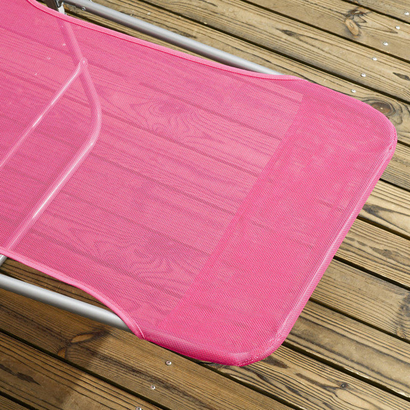 Beach Enjoyment Sun Chairs, 6 Recline, Breathable Material, Pink For Outdoor Tanning Foldable, Comfort