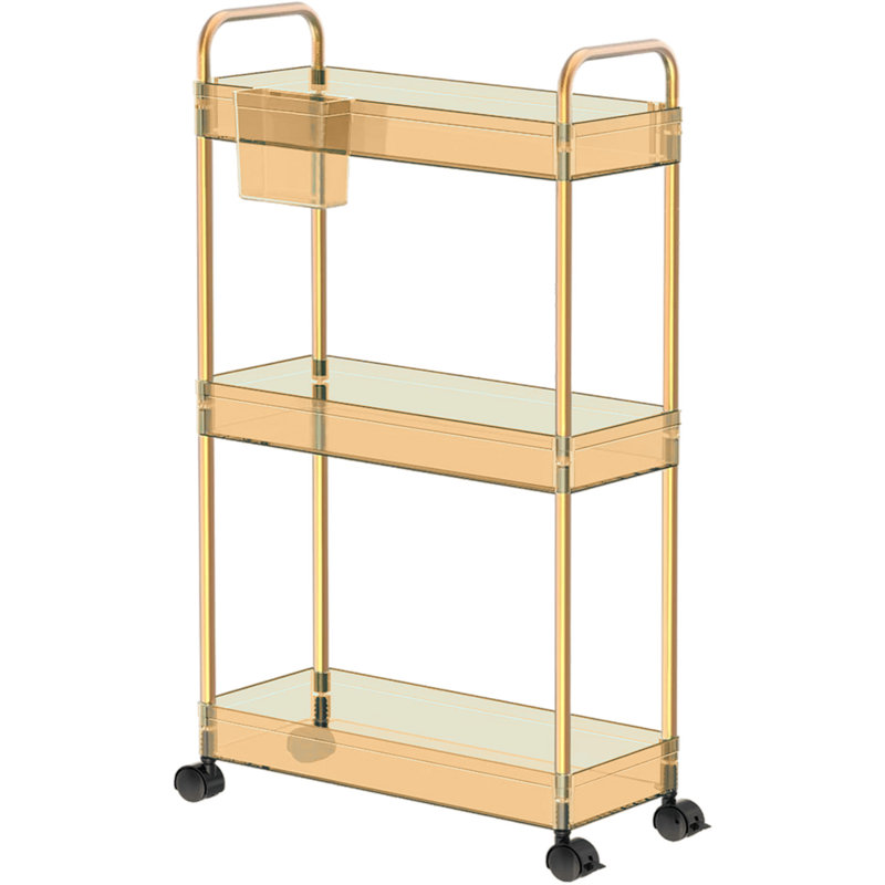 3-Tier Acrylic Shelf,Multi-functional Rolling Practical Rrolley,Flexible & Durable, Orange/Gold