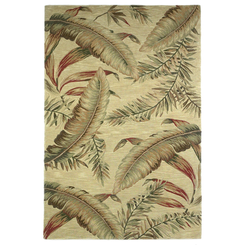 Tapis ivoire en laine touffeté à la main à motif floral Murray, Rectangle 3 pi 6 po x 5 pi 6 po