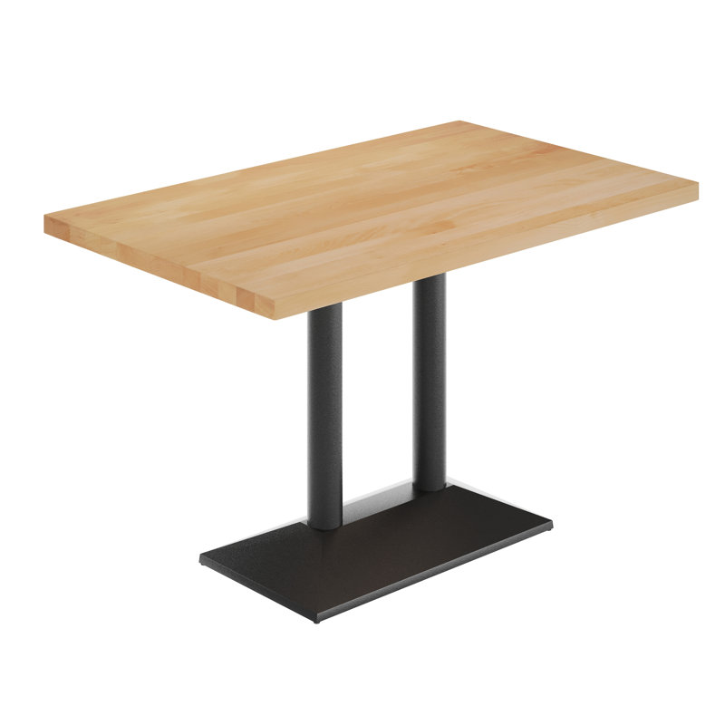 48"L x 30"W Solid Wood Tabletop w/ 27" x 15" Two-Column Dining Height Table Base, Natural Wood, Black