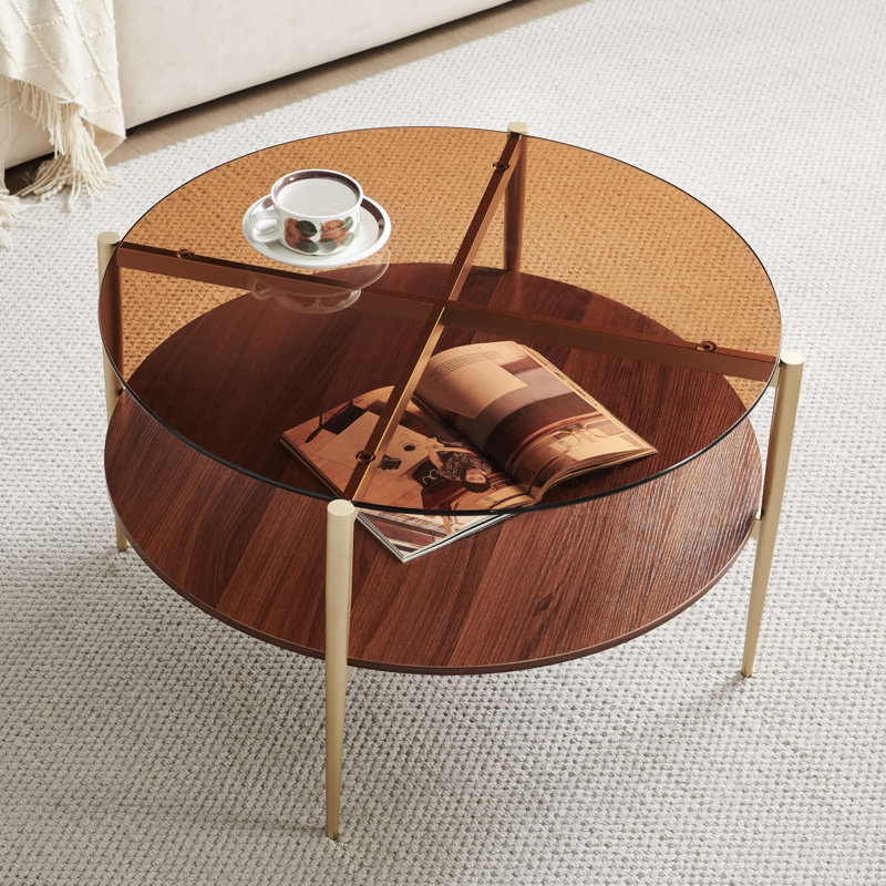 Table basse en verre, cadre Mid-Century moderne, plateau en verre transparent doré.