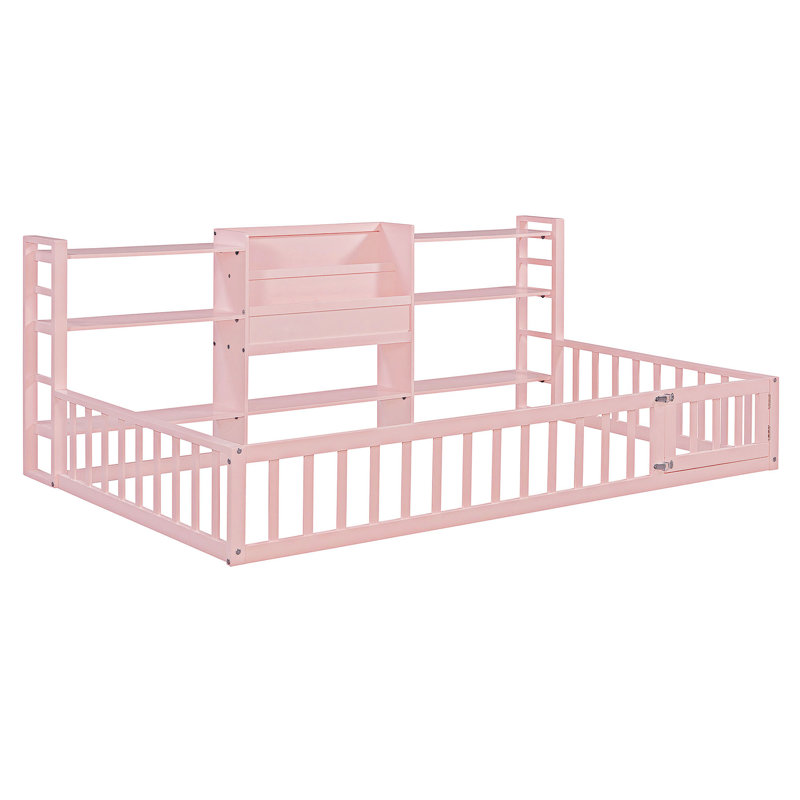 Base de lit avec bibliothèque et tablettes, Grand lit, Rose