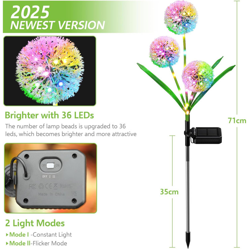 Upgraded Outdoor Lights - Colorful Dandelion Flower Light - Bright Solar Lights With 36 Led For Women Mother's Day Gifts Yard Pathway Outside Decorations
