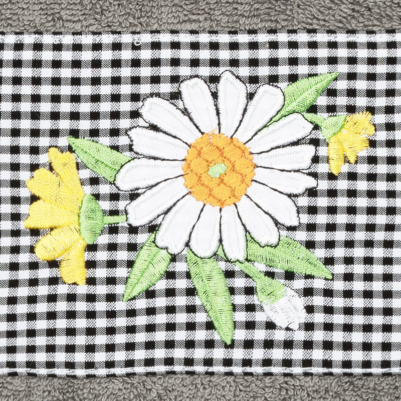100% Turkish Cotton Daisy Embellished Towel Set, Dark Gray, 1 Piece Hand Towel