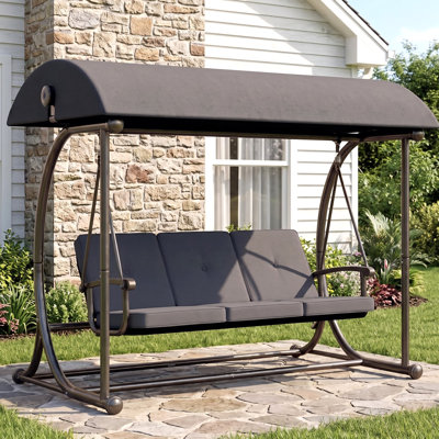3-Seat Patio Swing with Adjustable Canopy, Outdoor Porch Swing with Cushion