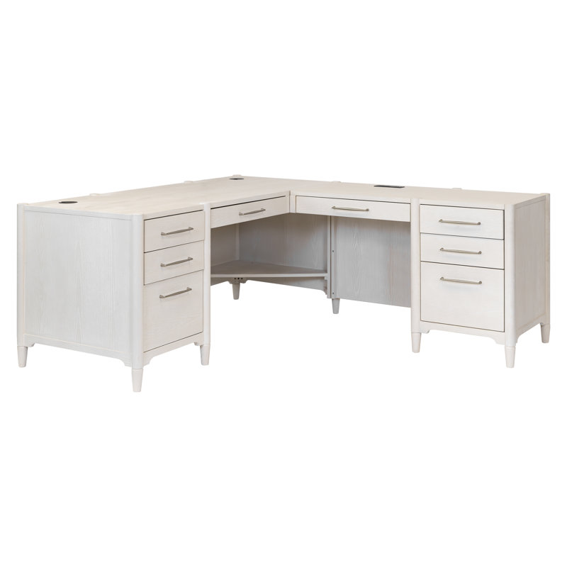Bureau double caisson en bois, table de coin, rangement pour bureau, blanc