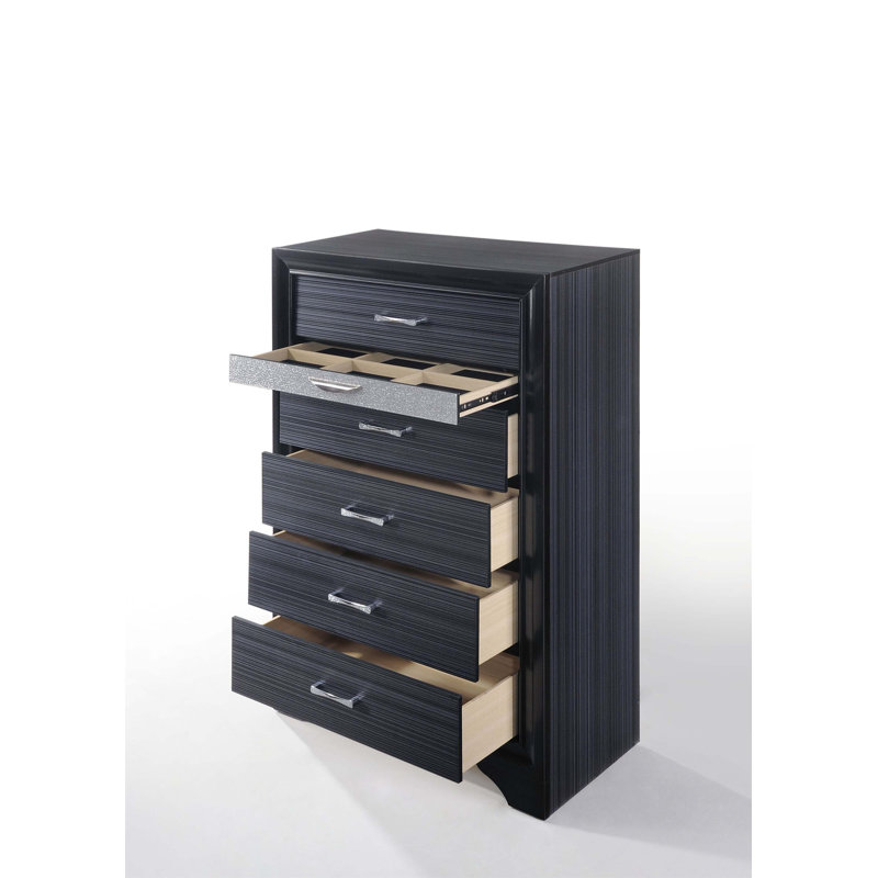 Commode à 5 tiroirs avec finition Naima, Noir