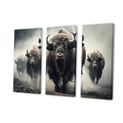 «Gray Buffalo Gentle Guardians I» sur toile, reproduction de 3 pièces