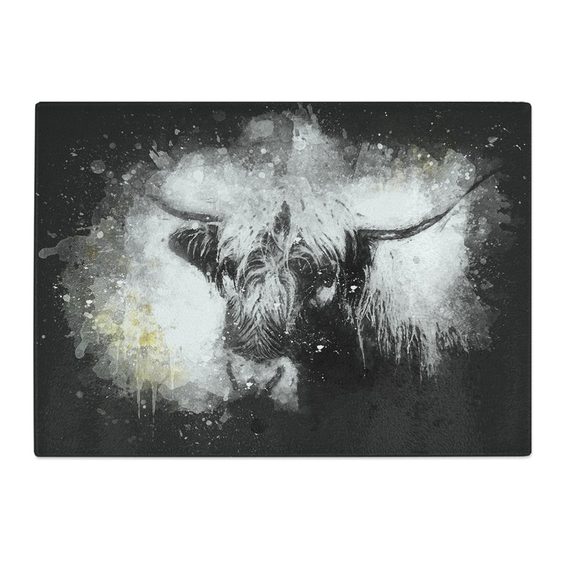 Tempered Glass Paint Splattered Highland Cow Chopping Board, 20 cm x 28.5 cm