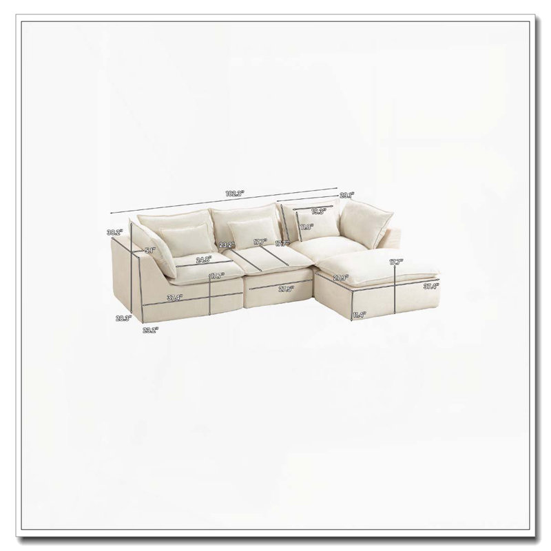 Canapé modulaire surdimensionné Cloud Couch, Blanc antique + 3 sièges + 1 fauteuil