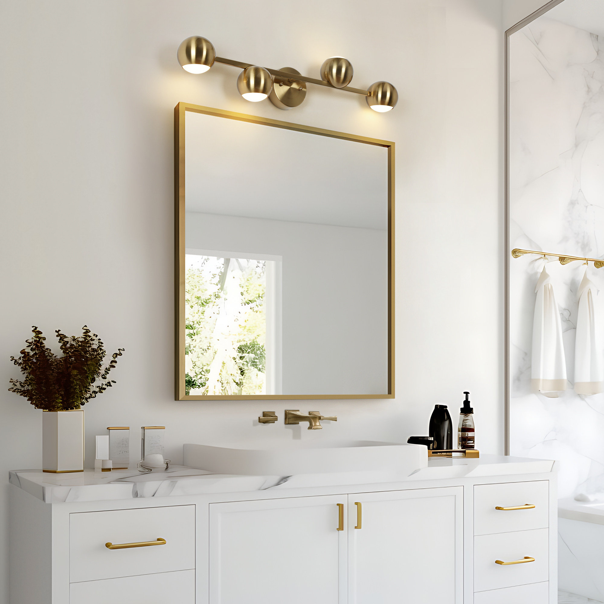 Everly Quinn Bhagwan 4 - Light Dimmable LED Gold Vanity Light | Wayfair