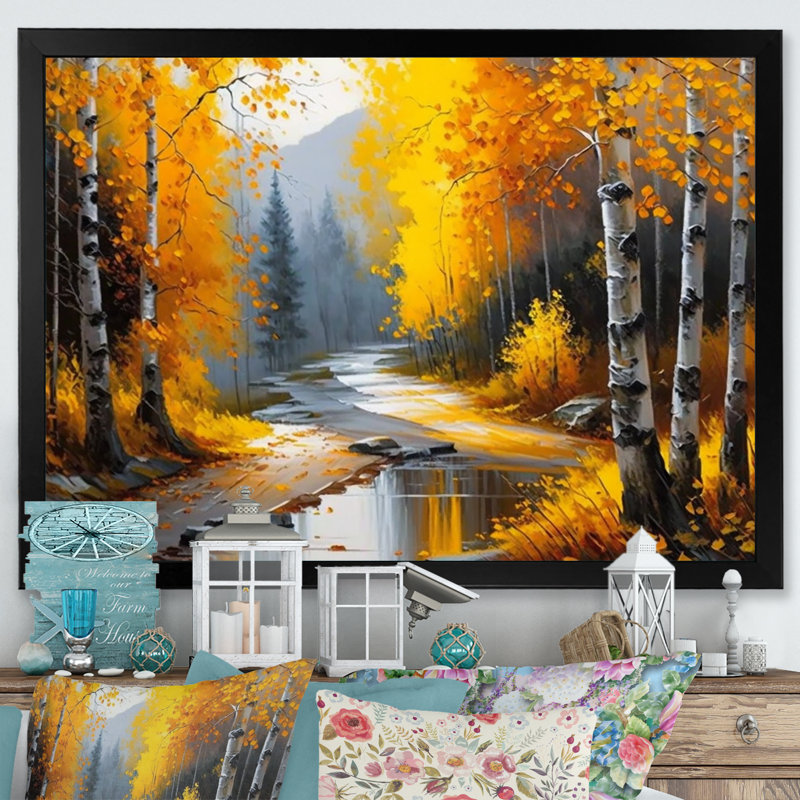 Chemin dans la forêt jaune II - reproduction d'art sur toile, H 30 po x l 40 po x P 1,5 po