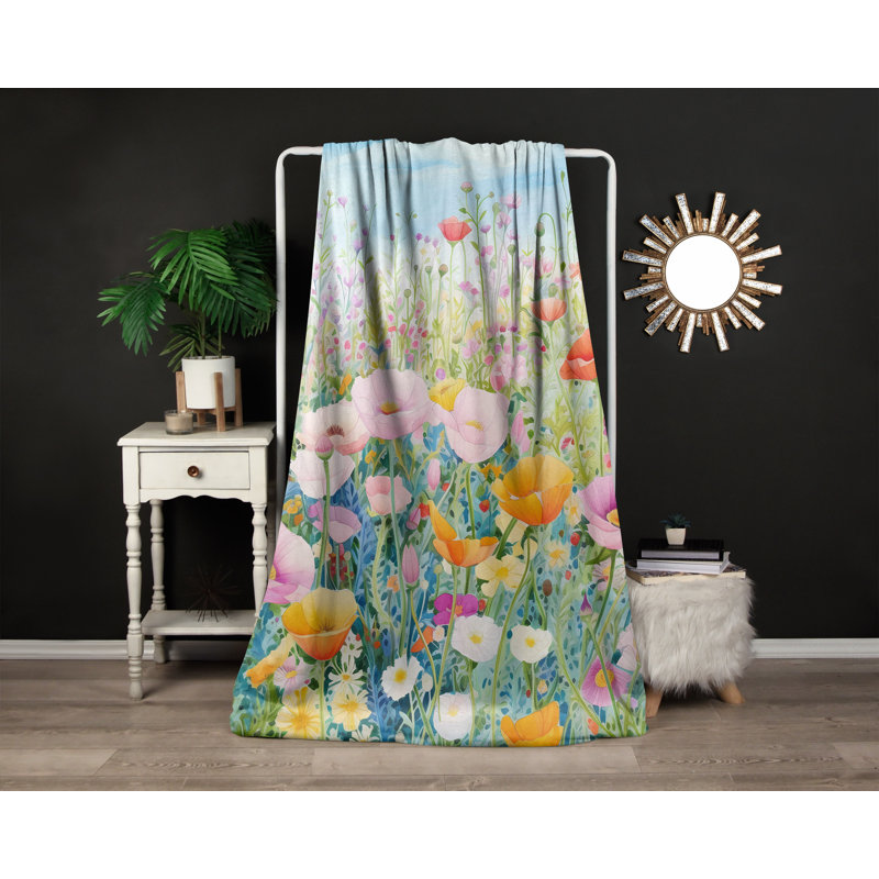 Throw Blanket, 51" W x 60" L, Floral/Abstract, Green/Orange/Pink/Blue