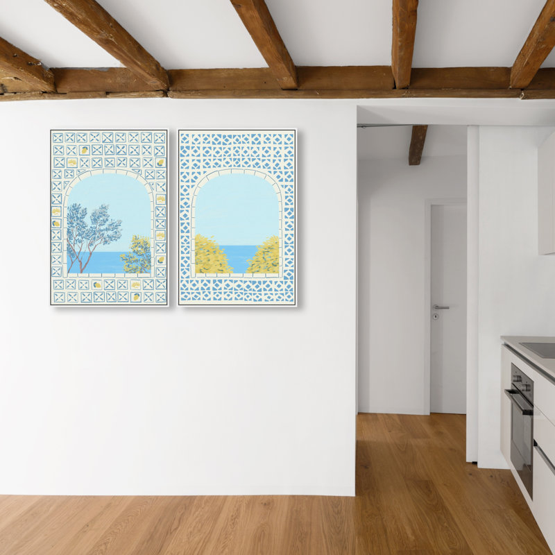 Mediterranean Window Set Set by Oliver Gal, 32"H x 22"W, White Floater Frame