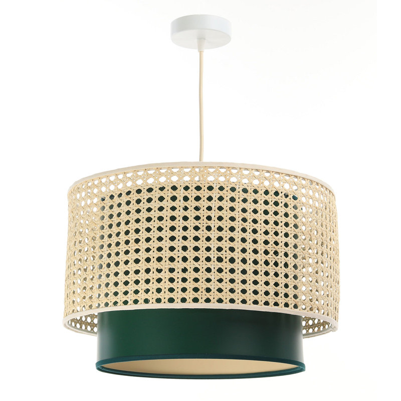 Wampum 1 - Light Cream Drum Pendant, 25cm H x 40cm W x 40cm D, Natural/Green