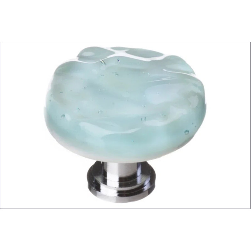 Poignée ronde en verre Glacier, Chrome poli, Turquoise clair