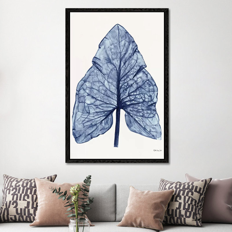 Indigo Leaf by Stellar Design Studio - Gallery-Wrapped Canvas Giclée on Canvas, Black Framed, 152.5 cm H x 101.5 cm W