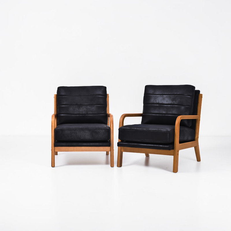 Chaises d'appoint rembourrées, fauteuils en bois métallisé, Black, 2