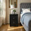 Table de chevet, table de chevet, bout, côté, lampe, tiroir de rangement, chambre à coucher, revêtement, aspect cuir noir, transitionnel
