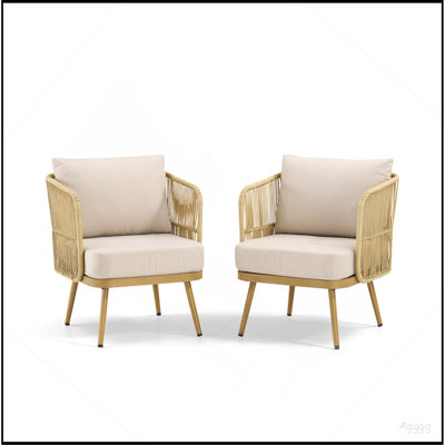 Ensemble de chaises de patio en osier 2 pièces 2 pièces avec coussins de haute densité de 4 po, chaises de tonneau en rotin pour porche, jardin et jardin