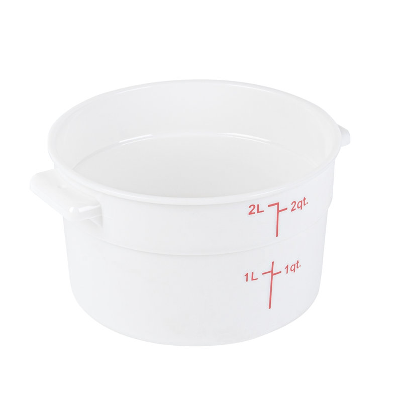 Contenant alimentaire de 2 pintes pour restaurant, 1 contenant blanc - couvercles vendus séparément, marqueurs de volume rouges, boîte à vaisselle, poignées latérales, pour ranger les aliments