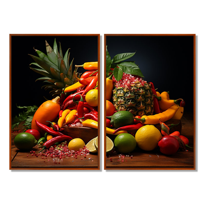 Caraïbes, fruits II - art mural traditionnel, H 36 po x l 48 po, Reproduction encadrée sans passe-partout, Brun