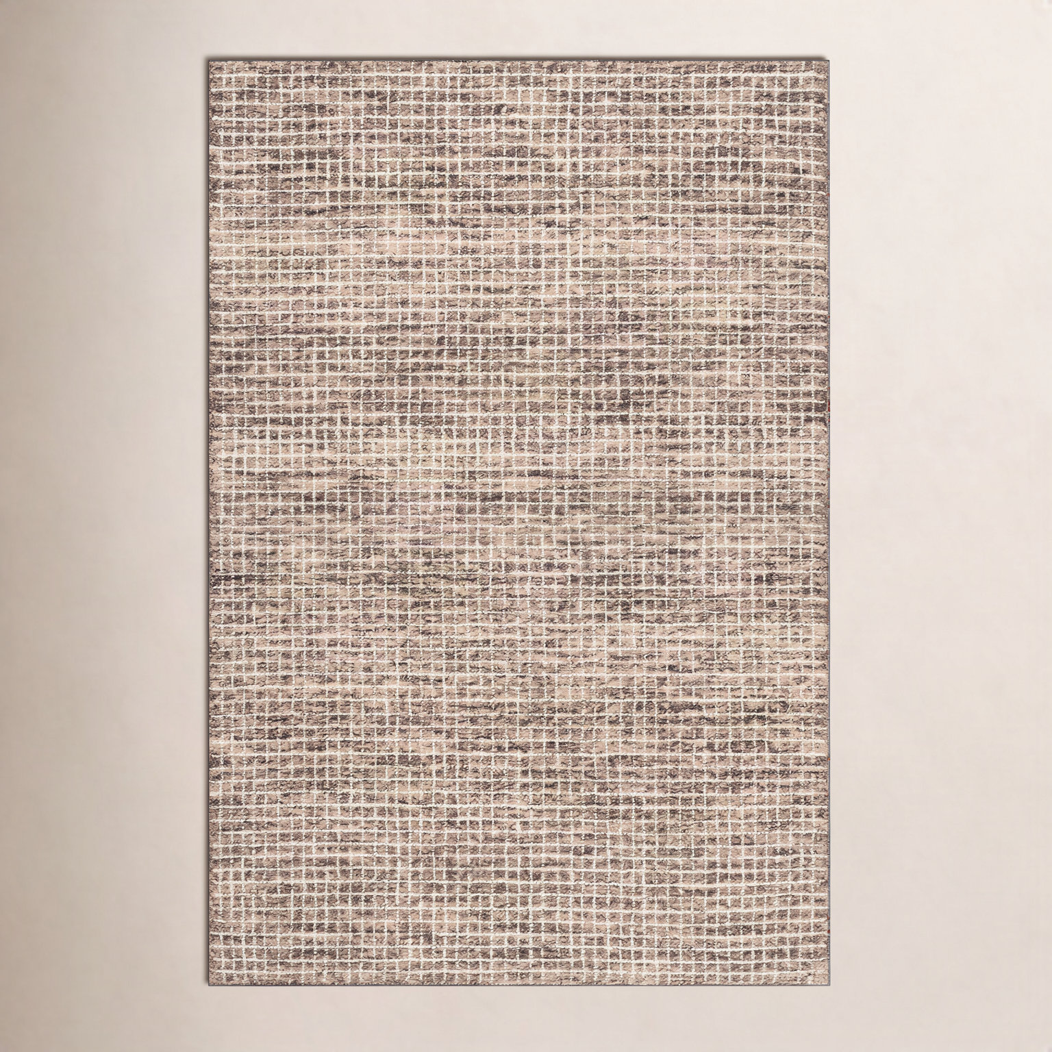 Brown Hand-Tufted Checkered Wool Rug, Rectangle 7'6" x 9'6"