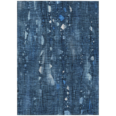 9' X 12' Blue And Ivory Abstract Washable Indoor Outdoor Area Rug