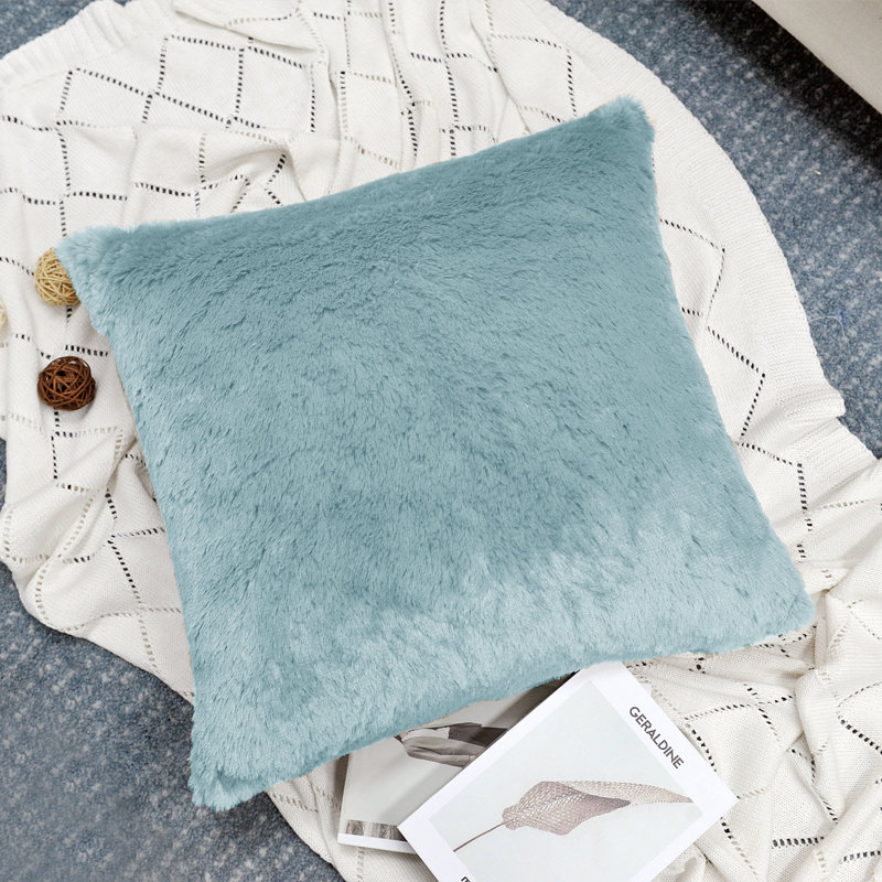 Housse de coussin réversible en fausse fourrure, Bleu clair